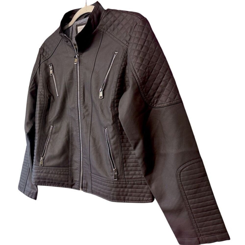 Charcoal Gray Faux Leather Zip Up Mock Neck Jacket XL NWT - Snobbish - Picture 15 of 16